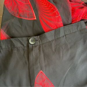 Elegant Black and Red Leaf Print Women's Pants